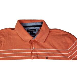 Vintage Tommy Hilfiger Men’s Polo Shirt XL – Orange/White Striped, Short Sleeve
